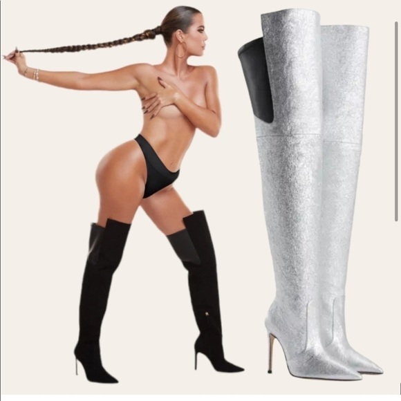 Good American The Emma over the knee boot in silver size 7 new without tag/box,New Products : American Fashion Style Bags On Sale
